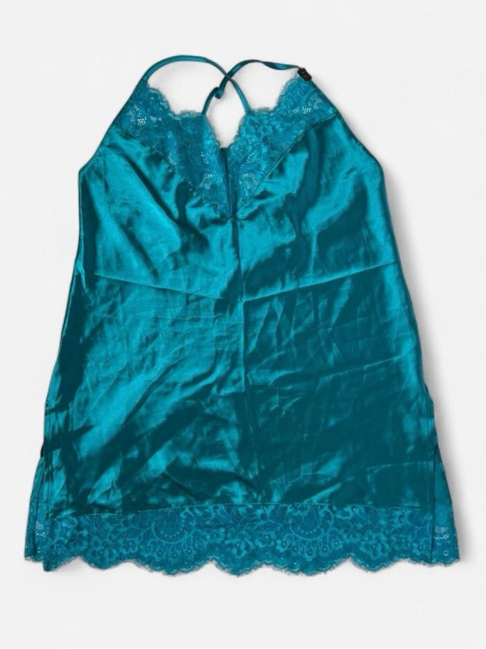 La SENZA Teal Satin Slip - Lace Trim